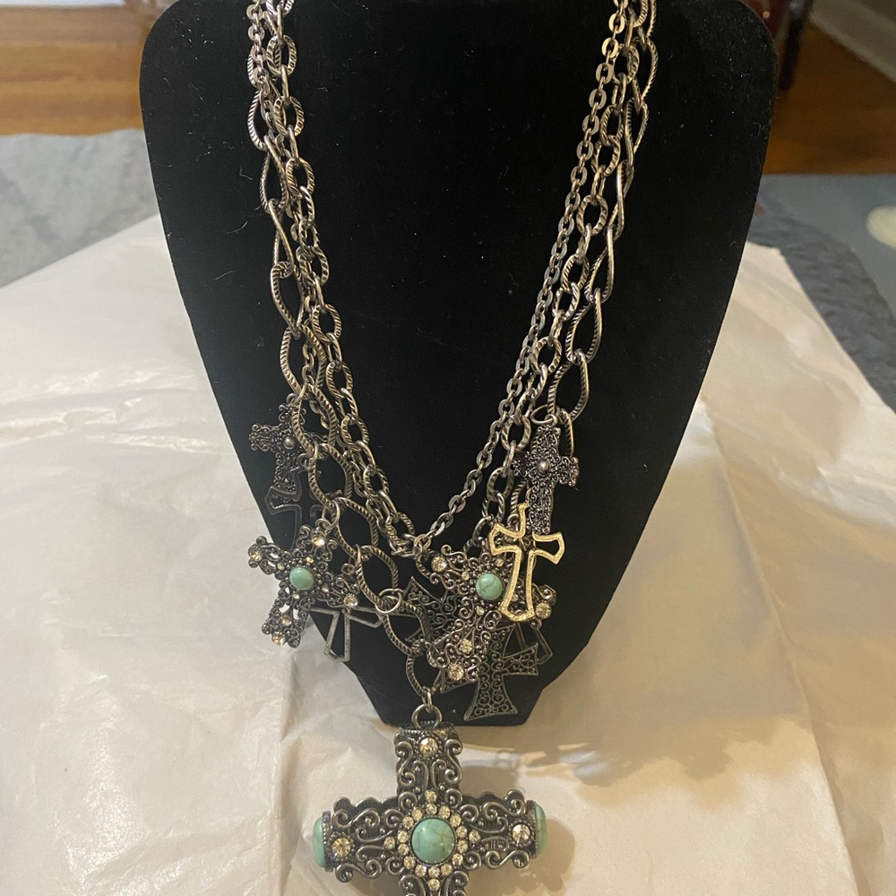 Napier Large Gunmetal Multi-cross Pendant Necklace - Picture 2 of 7